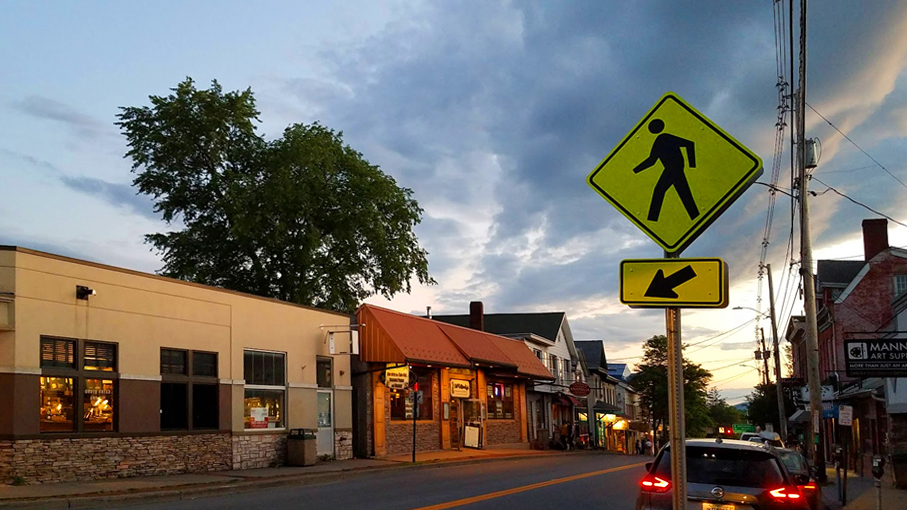 Photo of the Village of New Paltz NY showing businesses along the street