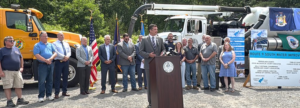 Senator Jake Ashby speaking at the Schodack Rte. 9 South Water Infrastructure Extension Opening Ceremony