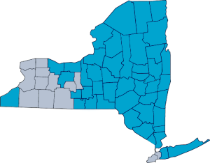 NYS County map indicating Laberge Group has worked in nearly every county in NYS