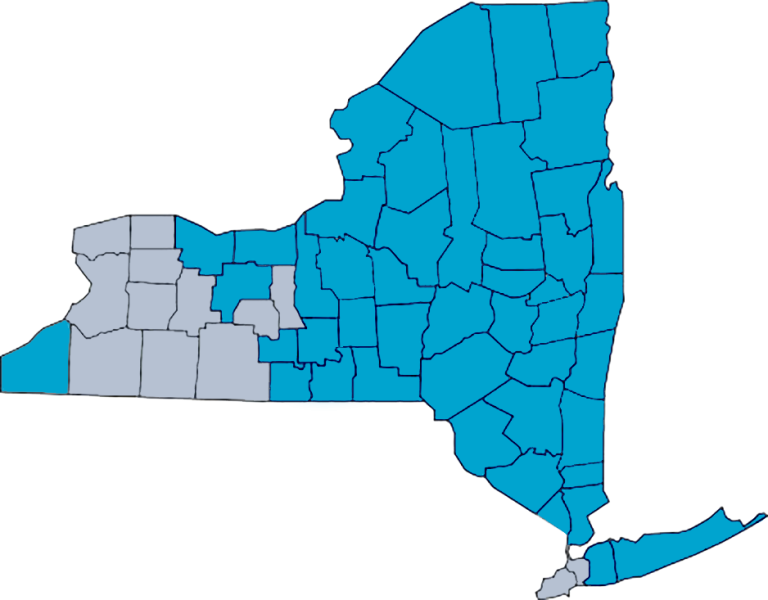 NYS County map indicating Laberge Group has worked in nearly every county in NYS