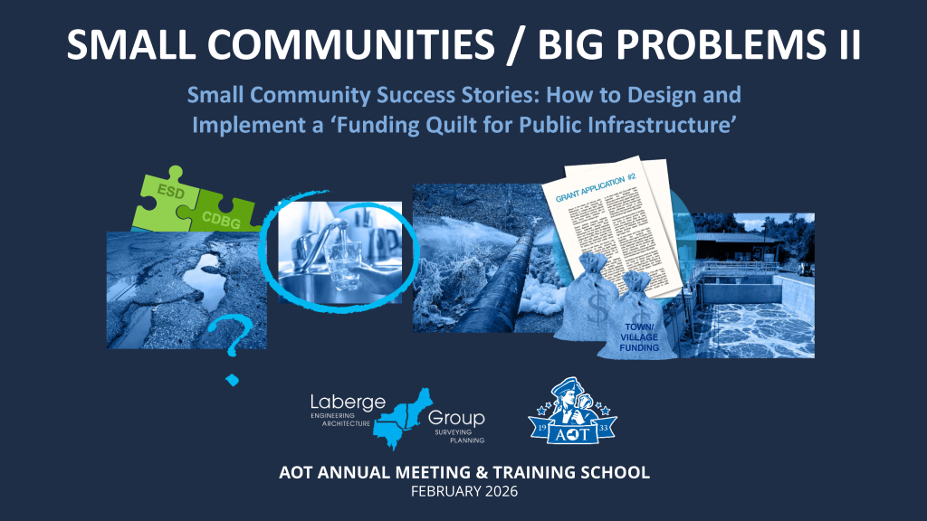 Laberge Group's presentation Small Communities Big Problems II cover showing grant applications & municipal images.